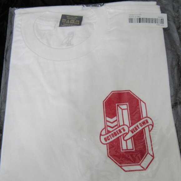 October Very Own White Red Logo Varsity O T-Shirt OVO Cotton Unisex Small - Picture 2 of 11